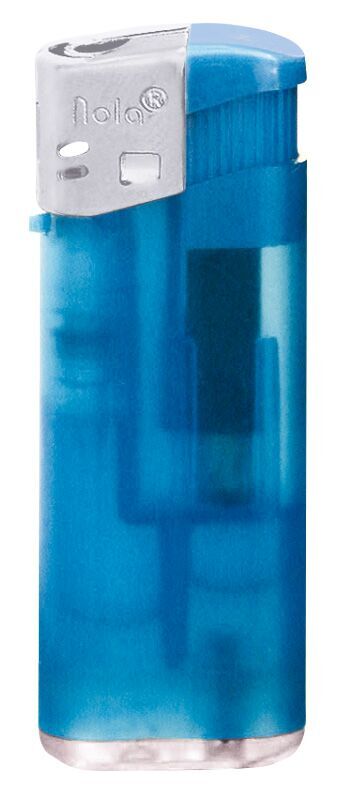 Nola 4 midi Elektronik Feuerzeug blau nachfüllbar Tank Frosty blau, Kappe silber, Drücker blau