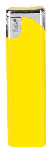 Nola 2 Elektronik Feuerzeug gelb nachfüllbar Tank glänzend gelb, Kappe chrome, Drücker gelb