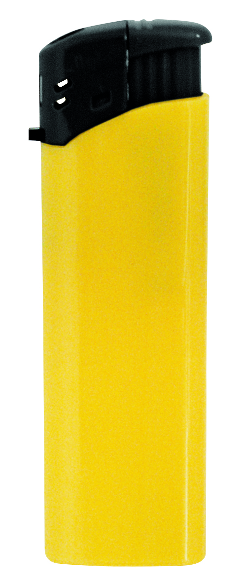 Nola 9 Elektronik Feuerzeug gelb nachfüllbar Tank glänzend gelb, Kappe schwarz, Drücker schwarz